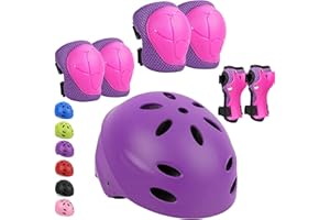 KUYOU Kids Protective Gear, Helmet Knee Pads and Elbow Pads Set with Wrist Guard Skateboard Accessories for Rollerblading Skateboard Cycling Skating Scooter.