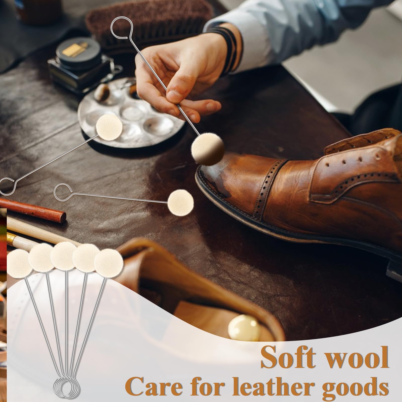 EYBDYB 10 Pack Wool Daubers Ball Brush with Metal Handle – Leather Dye Applicator Tool for Leather Crafting, Gluing, Staining, Shoe Polish & DIY Projects