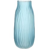 Frosted Blue Ribbed Glass Vase 12in Boho Elegant Decorative Vases for Home Flowers Arrangements, Centerpieces, Dinner Table and Modern Decor