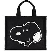 Concept One Peanuts Snoopy Tote Bag, Faux Fur Travel Handbag with Adjustable Shoulder Strap and Trolley Sleeve, Black