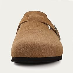 KIDMI Women's Genuine Suede Clogs Cork Footbed