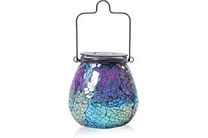 Bshine Mosaic Solar Lantern Outdoor Hanging Waterproof, Glass Purple Mosaic Light Indoor Decorative Table, Garden Decor for Yard Outside, Path, Courtyard, Lawn, Birthday Gift for Mom Women Gardening