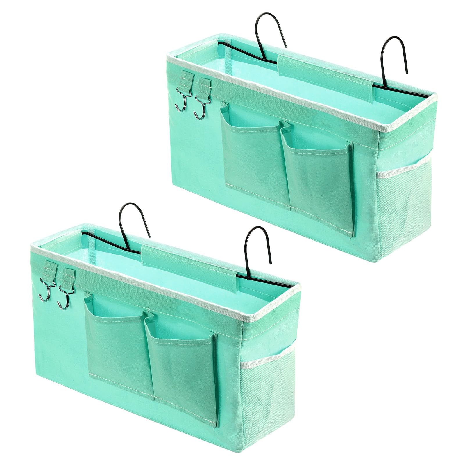 PATIKIL 2pcs Bedside Caddy, Bed Caddy Bunk Bed Caddy Bedside Organizer Bunk Bed Hanging Storage Caddy Bag with Hooks for College Dorm Bunk Bed Rails Headboards, Green