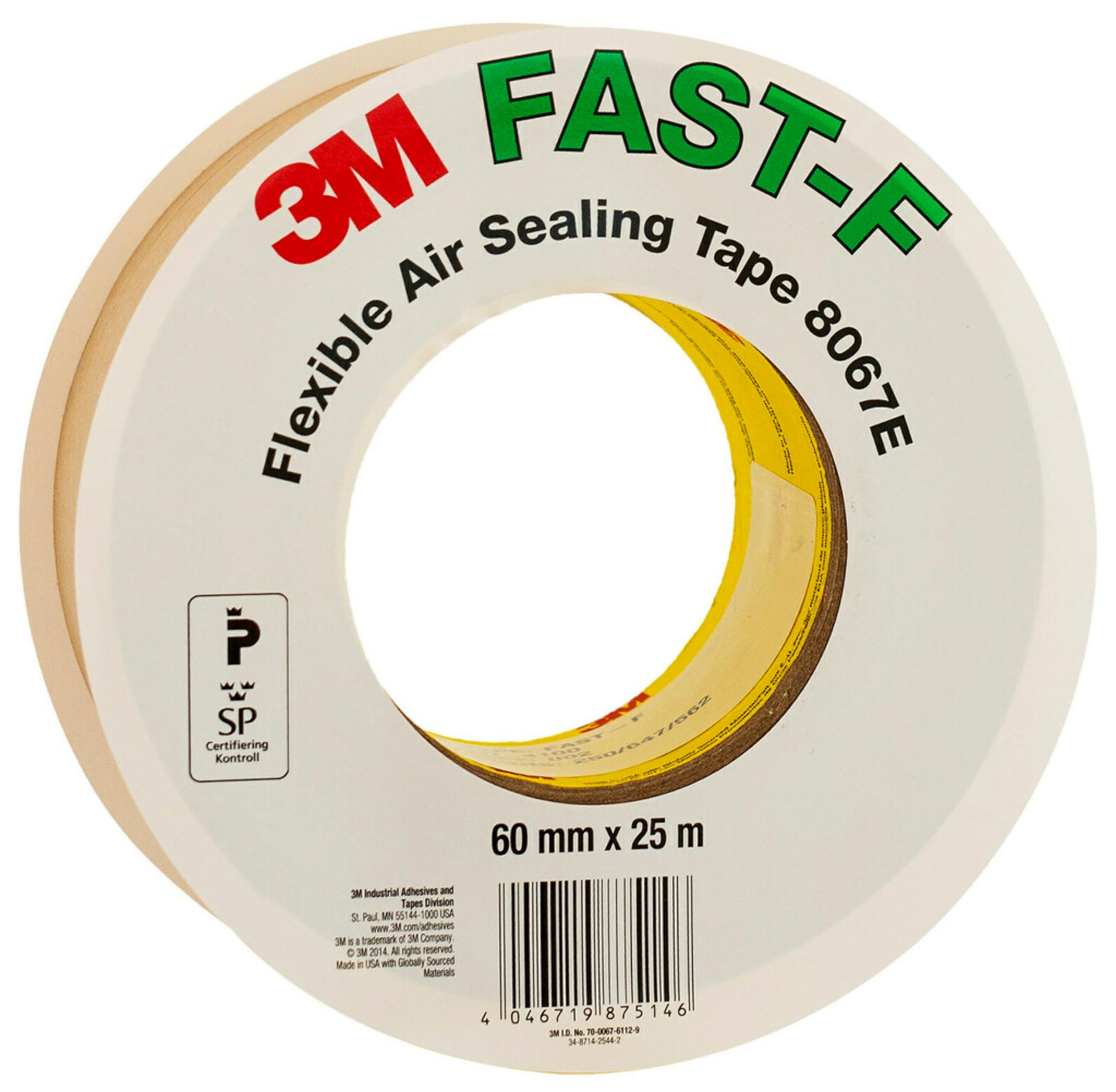 3M Flexible Air Sealing Tape 8067E - FAST F, Tan, 60 mm x 25 m, 0.25 mm, 30-30 Single Split