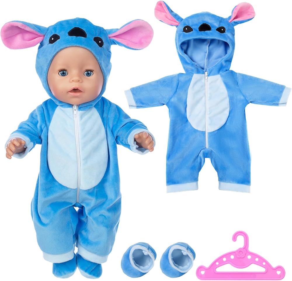 Carreuty Blue 14-17 Inch Doll Clothes Overalls 3-Piece Set with Hanger Socks