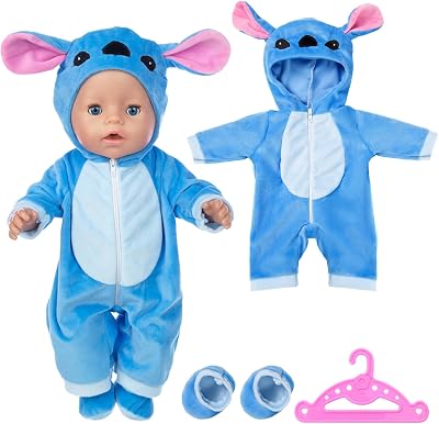 Carreuty Blue 14-17 Inch Doll Clothes Overalls 3-Piece Set with Hanger Socks