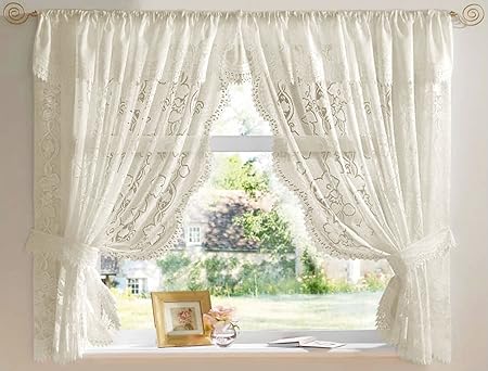 Cream Andrea Net Curtain Set 100 X 54 Jacquard Lace Including