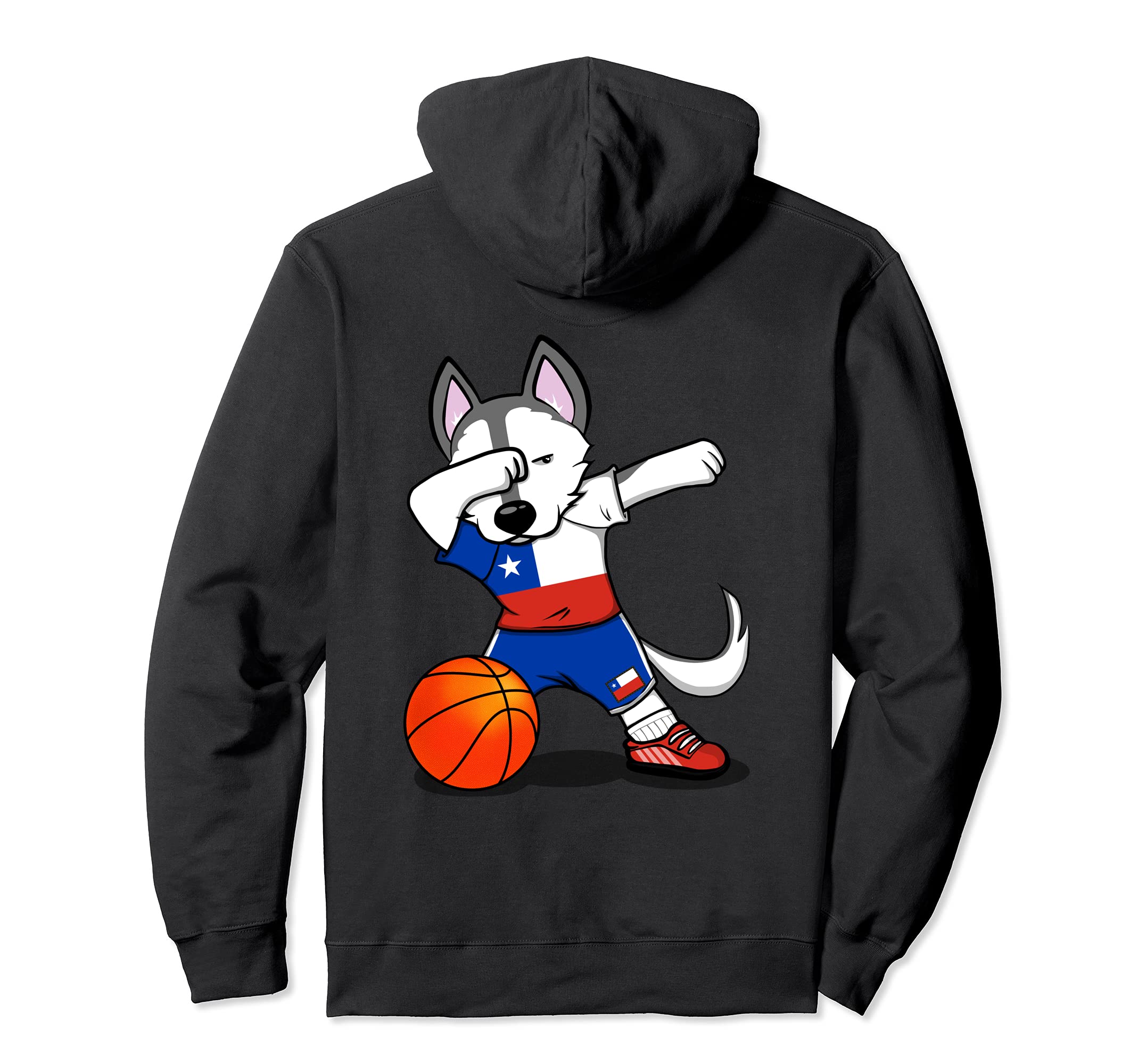 Dabbing Husky Dog Chile Basketball Fans Jersey Chilean Flag Pullover Hoodie