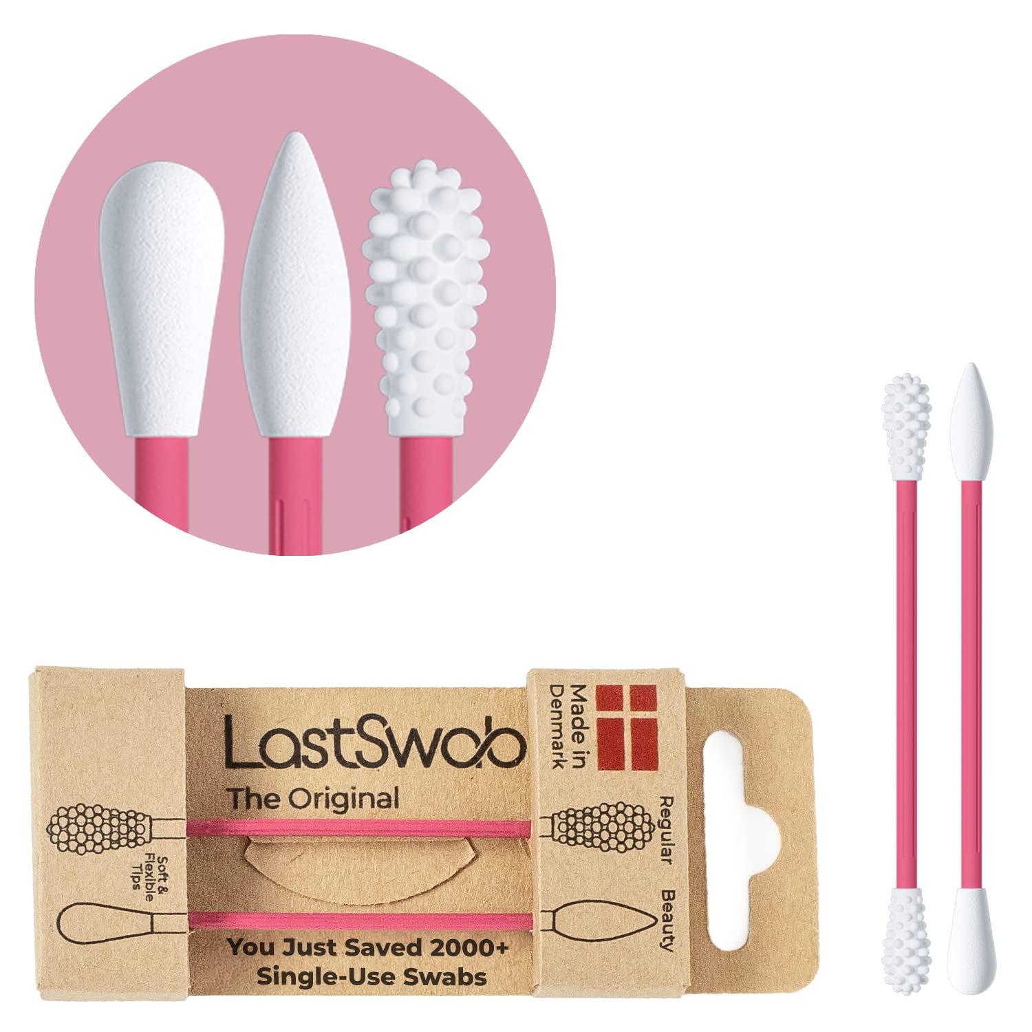 LastSwab Reusable qtips Double Pack - Reusable Cotton Swabs for Ear Wax Cleaning and Pointed qtips for Makeup removal - Zero Waste Eco friendly, Organic Sustainable products