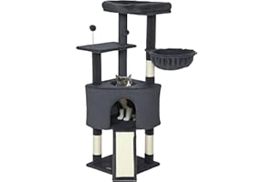 PawHut Cat Tree, 47 Inch Cat Tower with Large Cozy Condo, Hammock, Bed, Ladder, Toy Balls, Sisal Scratching Posts, for Indoor