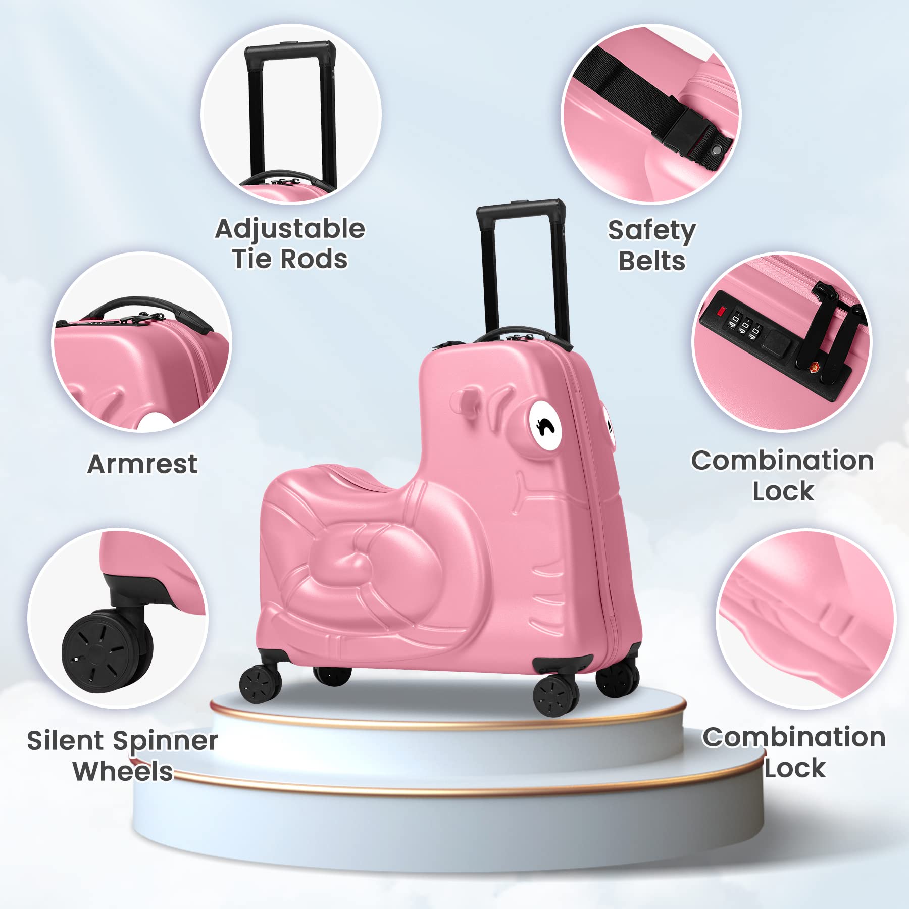 SEA PUNK Kids Luggage, Kids Ride-on Luggage with Spinner Wheels Suitcase, Kid's Ride-On Suitcase Help Your Child Relax, Carry On Trolley Luggage with Password Lock, 22