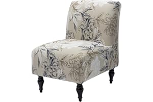 Iauddy Armless Accent Slipper Chair Cover Slipcover,Stretch Spandex Printed Removable Non-Slip Silp Cover for Accent Chair Without Arms Furniture Protector for Living Dining Room