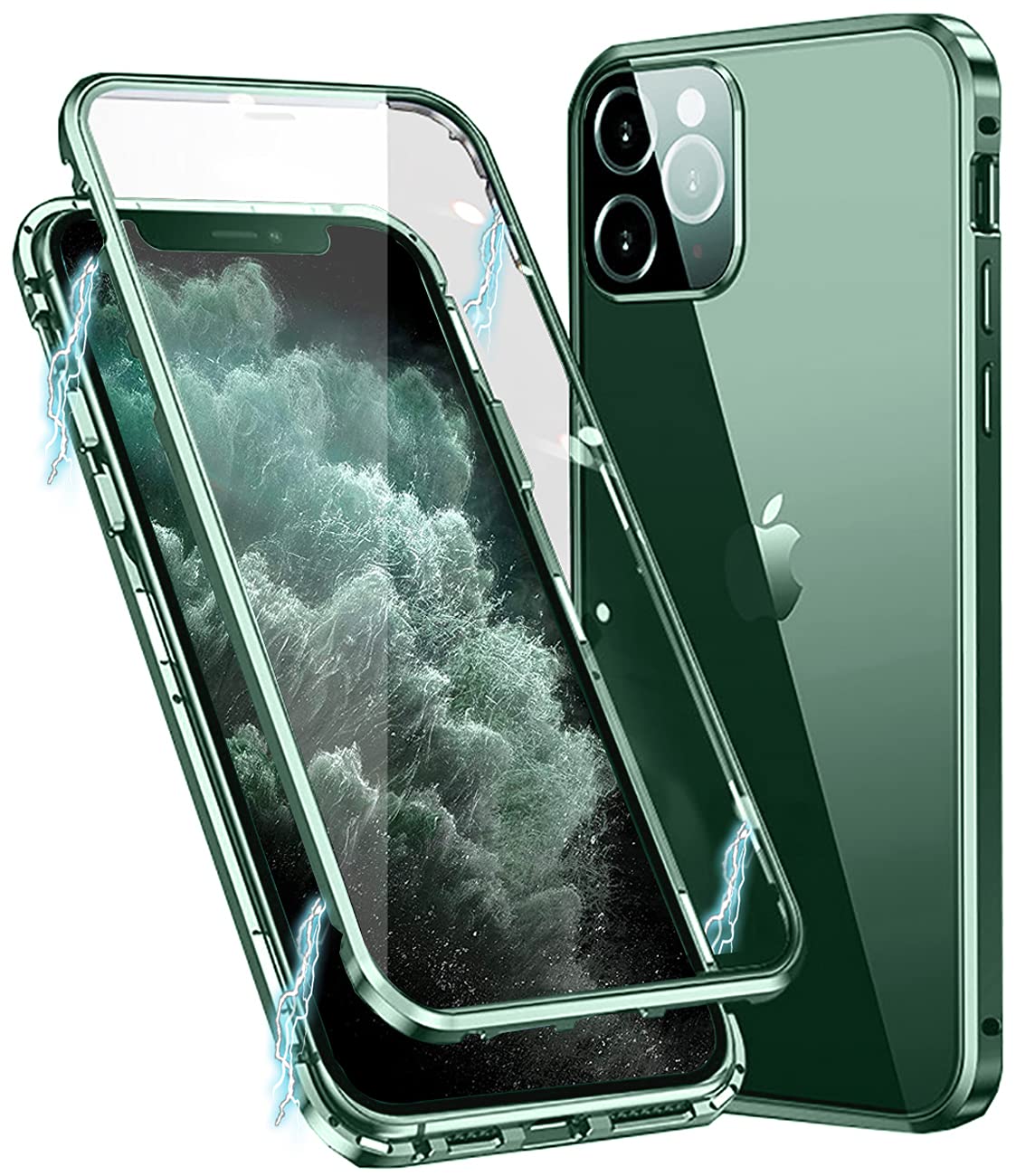 MIMGOAL Case for iPhone 11 Pro Max Magnetic Cover 360 Degree Full Body Shockproof [Built-in Camera Lens Protector] Metal Bumper with Front and Back Clear Tempered Glass, Midnight Green