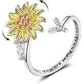 WFYOU Fidget Rings for Anxiety for Women Sunflower Initial Letter Spinner Open Adjustable Ring CZ Daisy Stress Relieving Rings Jewelry Gift for Women Valentine's Day You are My Sunshine Ring