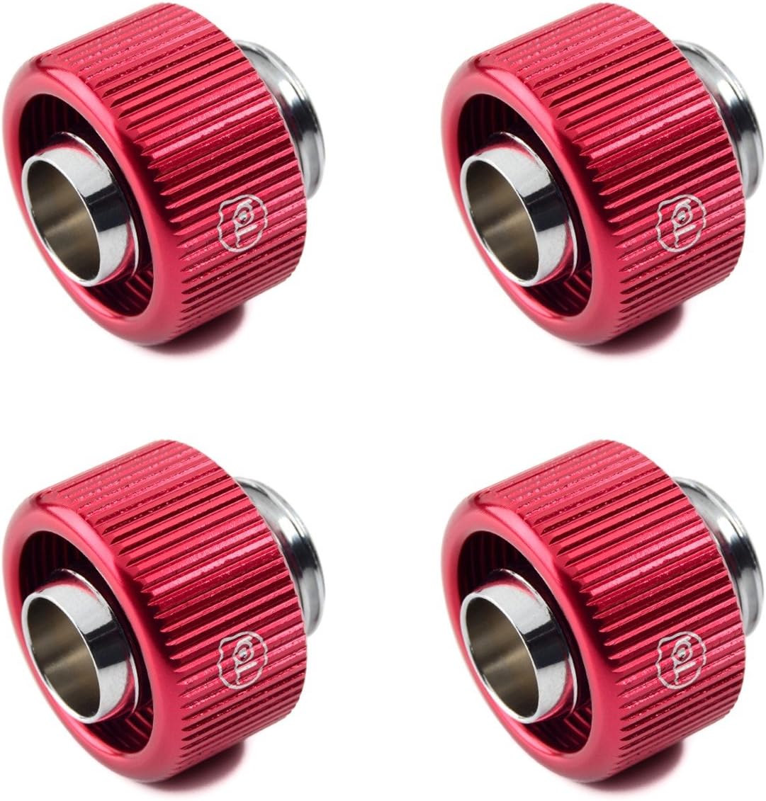 Bitspower Touchaqua G1/4" Compression Fitting for 3/8" ID, 5/8" OD Soft Tubing, Red, 4-Pack