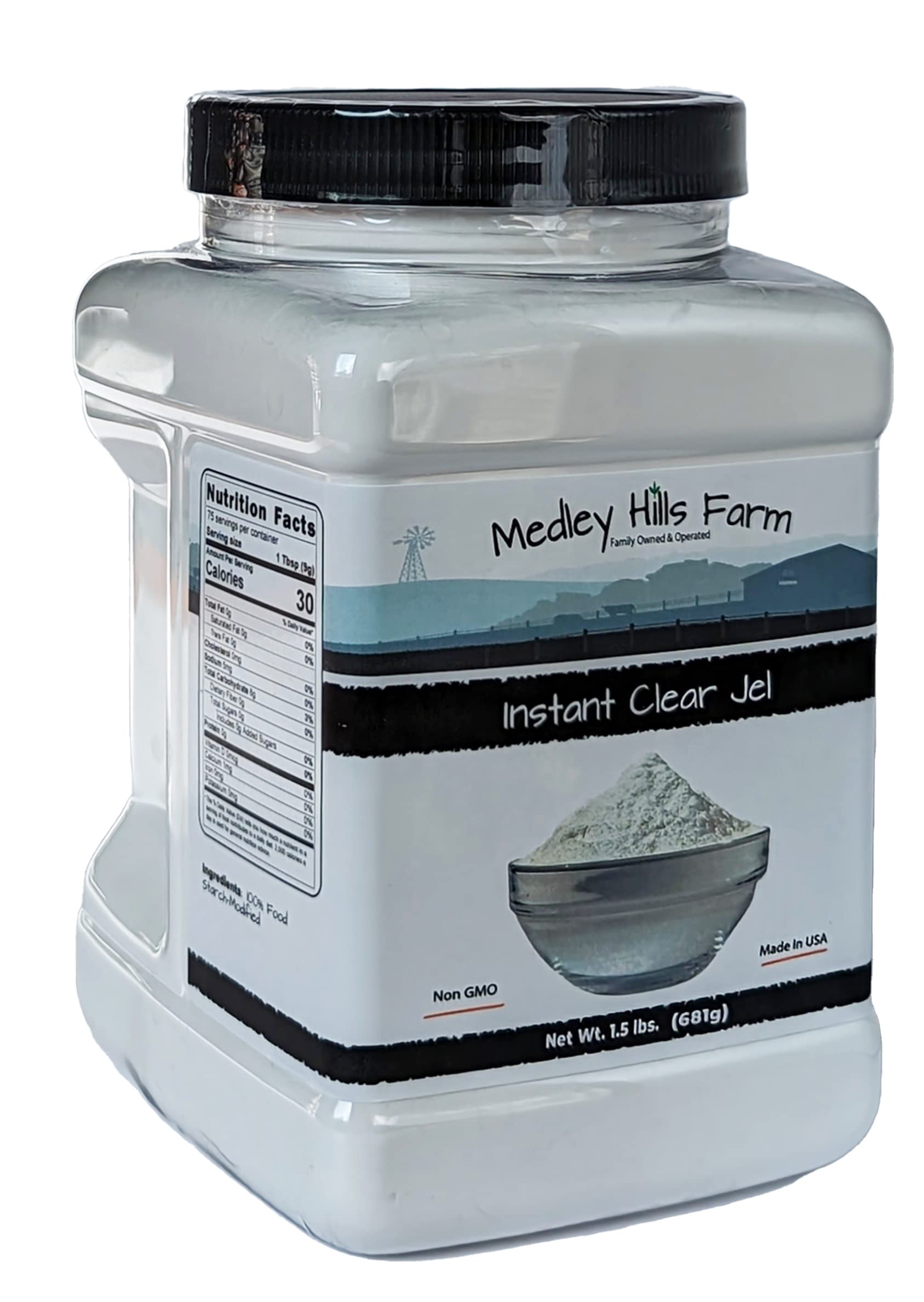 Instant clear jel by Medley hills farm 1.5 Lbs. in Reusable Container - Great Clear jel for canning & Thickener for liquids Like Sauces, Soups, Gravy, Desserts - Gluten-Free - Non-GMO - Made in USA