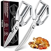 Huusk Kitchen Scissors for Food - Multifunction Kitchen Shears Heavy Duty | Japanese Steel Meat Scissors for Fish, Vegetables, Chicken Bones, Turkey, Comfortable Handles, Gifts for Women