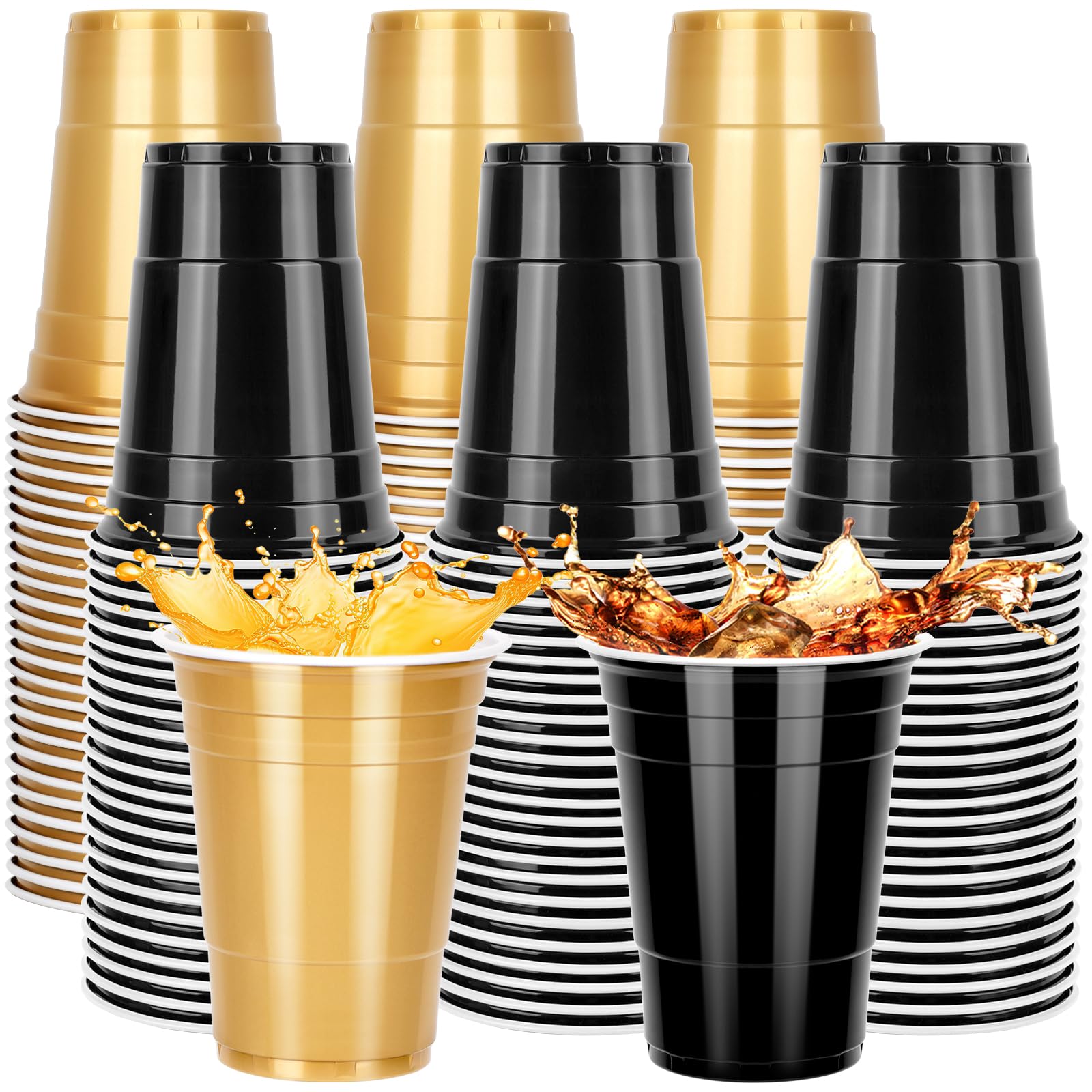 Photo 1 of 100PCS Black and Gold Plastic Cups, 16oz Disposable Party Cups Bulk Pack, BPA Free Drinkware for Soda Juice Beer Cold Drinks Suitable for Wedding Halloween Thanksgiving Christmas Birthday Celebrations