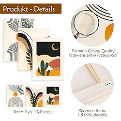 puthiac Boho Wall Art Posters - Set of 3 Framed