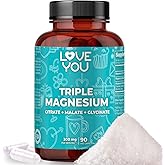 Love You Triple Magnesium Complex – 300mg per Serving, Premium Magnesium Glycinate, Citrate & Malate – High Absorption for Muscle, Nerve & Sleep Support, 90 Veggie Capsules – Made in USA