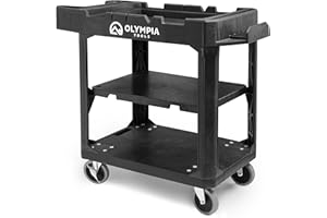 Olympia Tools Heavy Duty Utility Work Cart | 2 in 1 Convertible 3 Shelf to Flat Top Workstation | 660 lb Capacity, HDPE Frame, Ladder Hook, 4 Swivel Wheels | Tool Carts for Garage & Maintenance