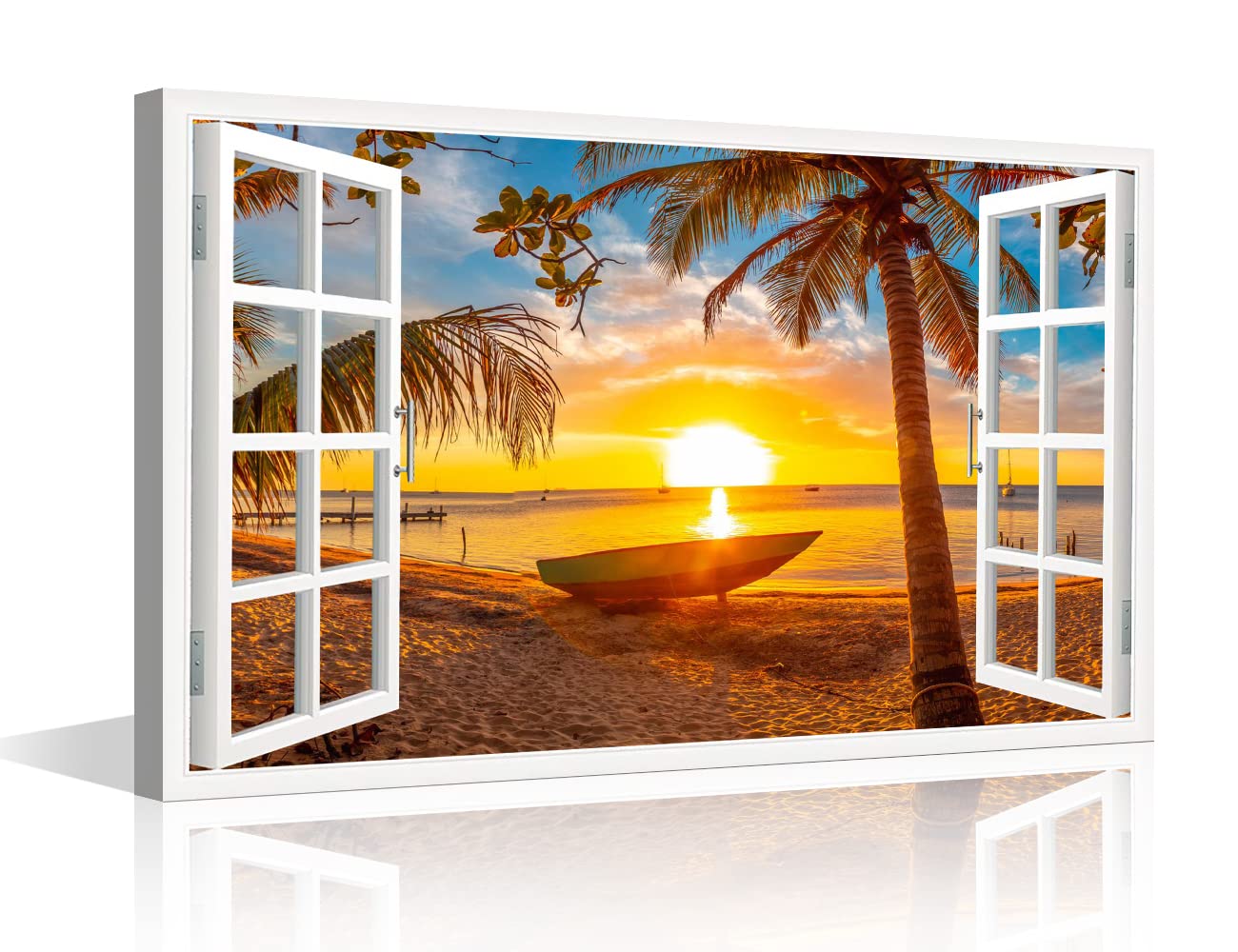 Window View Print Artwork Blue Ocean Sea Wall Art - Canvas Prints Picture Seaview Bottom View Beneath Surface Pictures Painting On Canvas Modern Seascape Home Office Decor Ready to Hang - 18"W x 12"H — image 1