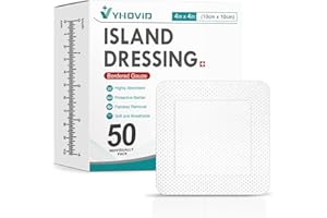 YHOVID 50 Count Island Dressing Bordered Gauze 4" x 4", Gauze Pads Individually Wrapped, Non-Stick Pad in Center with Adhesive Border, Bandages for Wounds, First Aid