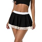 Afibi Women Pleated Mini Skirt Sexy Lace Skirt School Girl Short Skirts