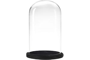 MyGift Decorative Clear Glass Cloche Bell Jar Display Case with Black Rustic Wood Base, 10 x 7 Inches