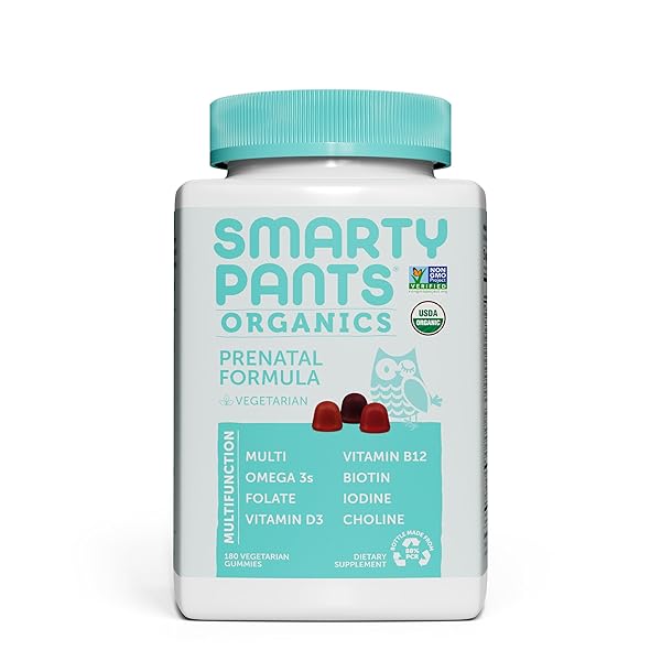 SMARTYPANTS ORGANIC PRENATAL VITAMINS FOR WOMEN, MULTIVITAMIN GUMMIES: BIOTIN, METHYLFOLATE, OMEGA 3 (ALA), VITAMIN D3, C, VITAMIN B12, B6, A, K2 & ZINC, CHOLINE, VEGETARIAN, 180 COUNT (45 DAY SUPPLY)