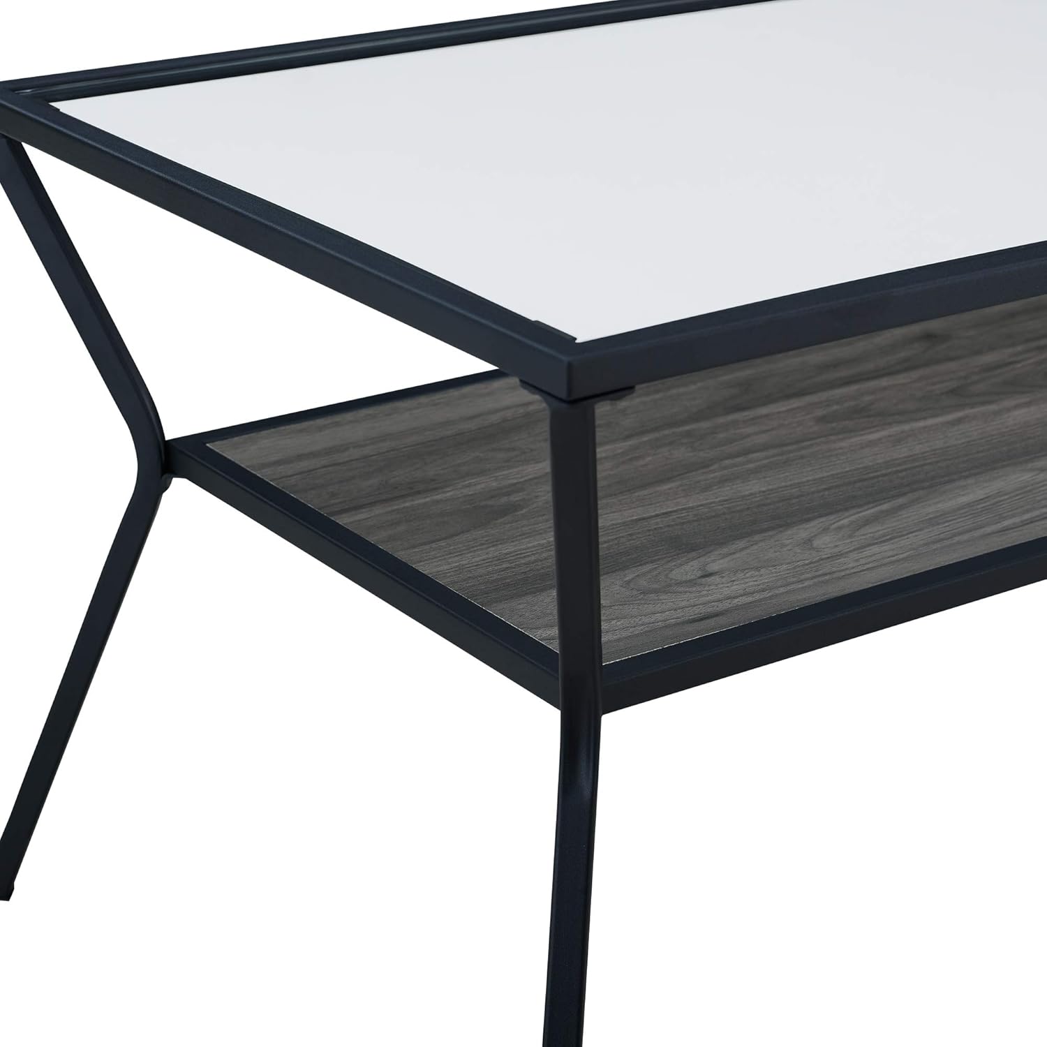 Eden Bridge Designs Contemporary Rectangular 42″ Modern Metal & Glass Coffee Table, Metal legs