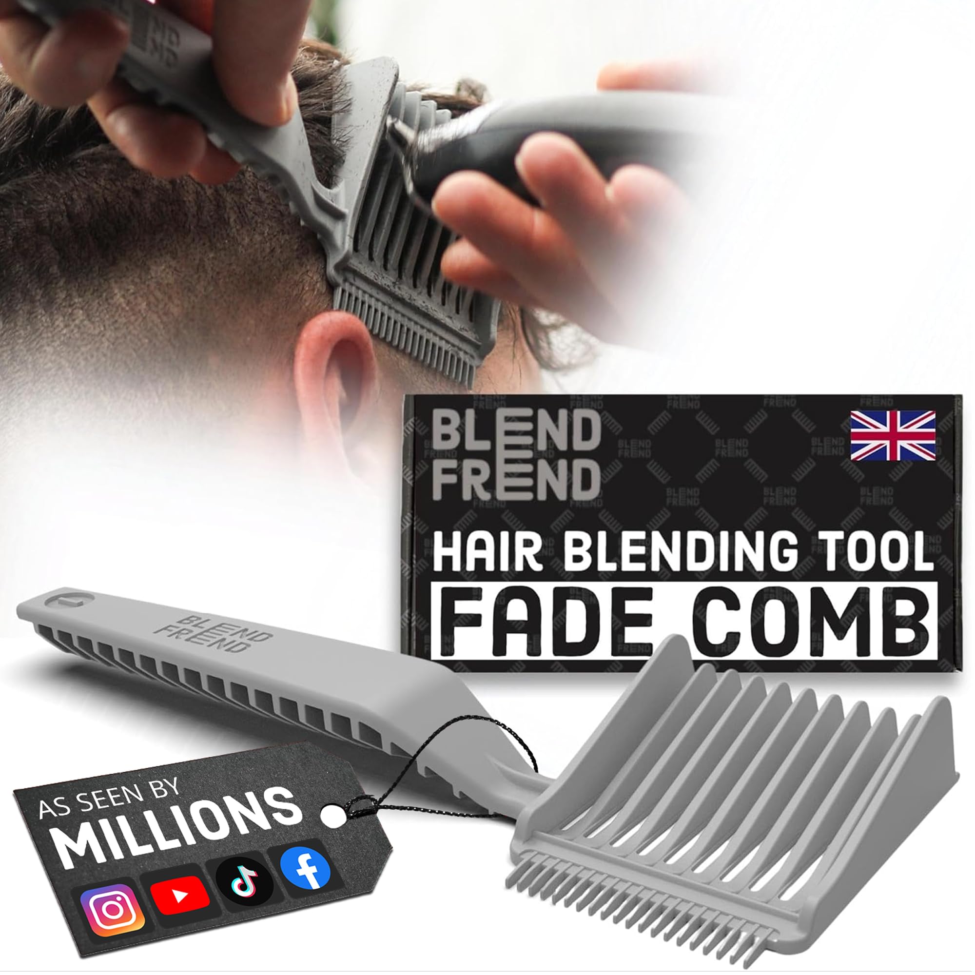 Photo 1 of Blend Frend Hair Clipper Comb, Grade 1 (3mm), At-home Users, novice barbers, U.K Made, Compatible with all Clipper Brands, Blending Comb - Original