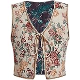GORGLITTER Women's Sleeveless Western Rodeo Country Concert Cowgirl Outfit Tie Front Cardigan Vest Top Casual Trendy