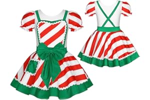 JEATHA Kids Girls Figure Skating Baton Twirling Tutu Dress Christmas Candy Cane Striped Dance Costume