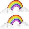WILLBOND 2 Pieces Rainbow Honeycomb Paper Centerpiece Rainbow Table Decoration Cloud No Crease Converting Centerpieces for Tables Christmas Birthday Party