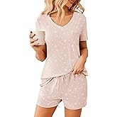 Ekouaer Womens Pajama Sets Short Sleeve Pajamas for Women Sets Soft Lounge Sets Casual V Neck Sleepwear PJS