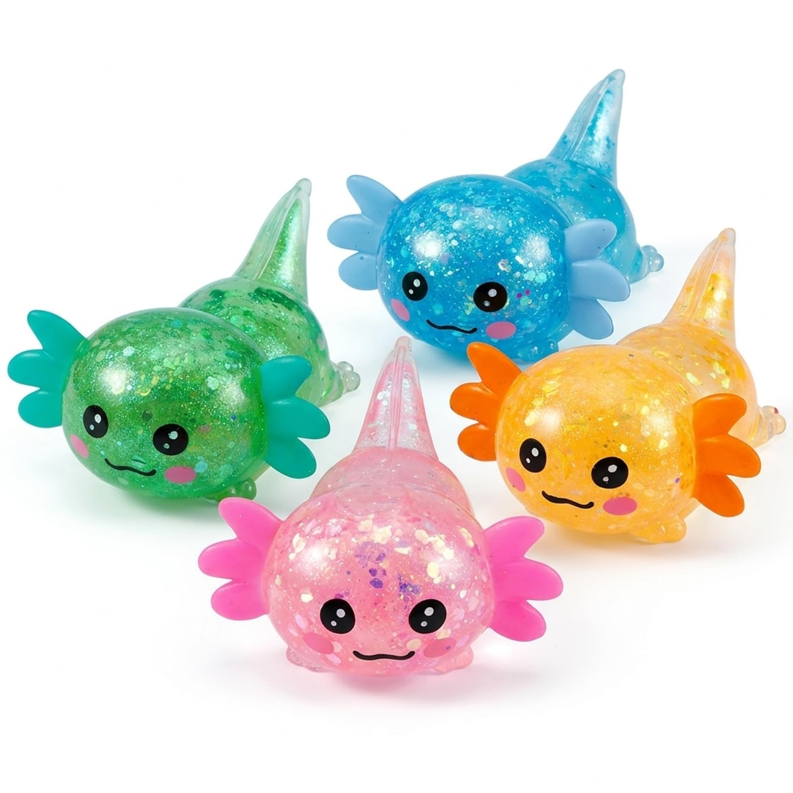 WaaRiuQ 4Pcs Axolotl Sqishy Fidget t0ys, Cute Slow Rising Soft Sensory Collection, Stress Relief Sqishy t0ys For Relaxation, Axolotl Gifts With Durable Material, Calming Fidget Play