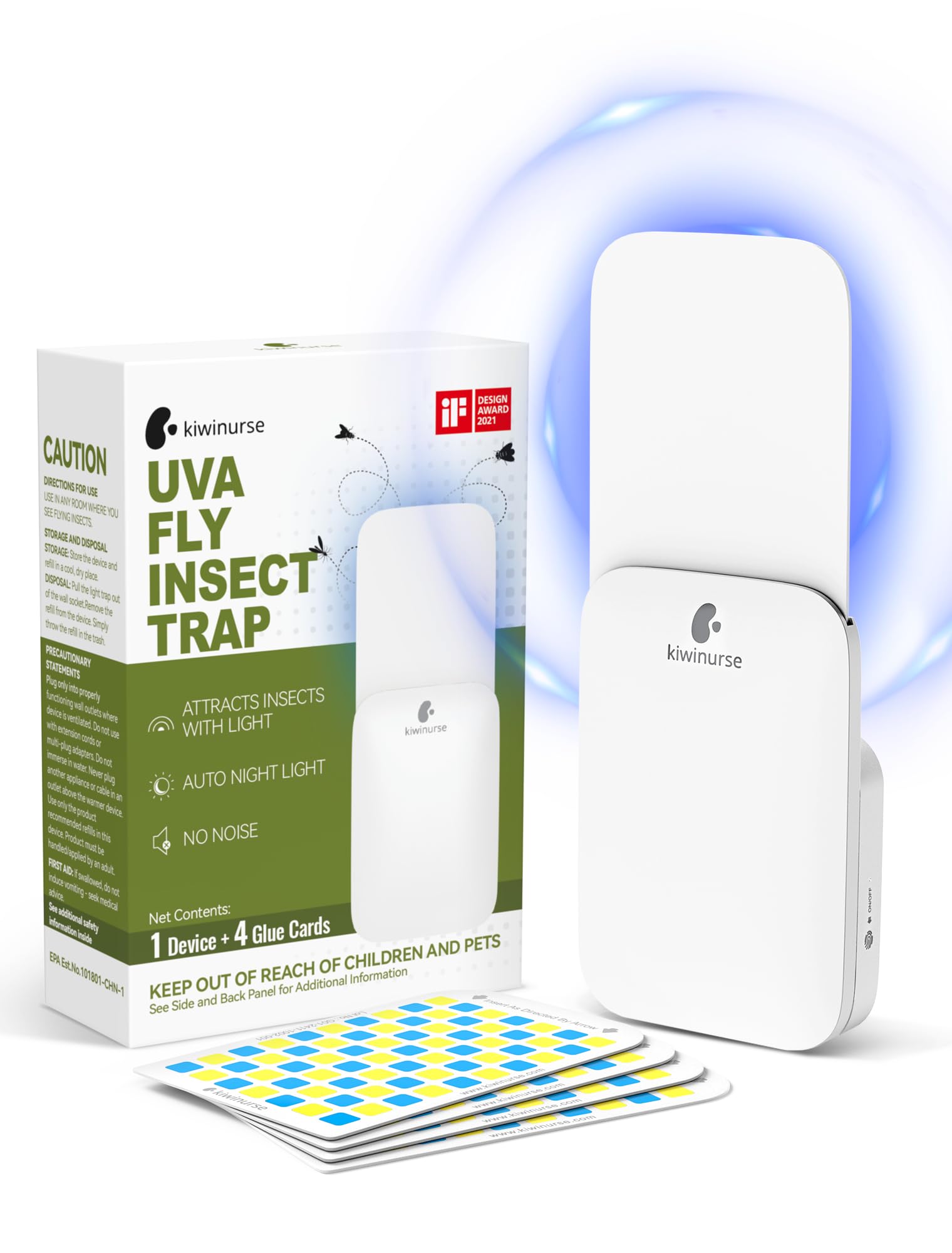 Photo 1 of Kiwinurse Flying Insect Trap Indoor - Plug-in Fly Catcher and Killers Includes Refills for House Flies, Fruit Flies, Gnats,Cover up to 800 ft², Off-White, 1 Trap + 4 Refills
