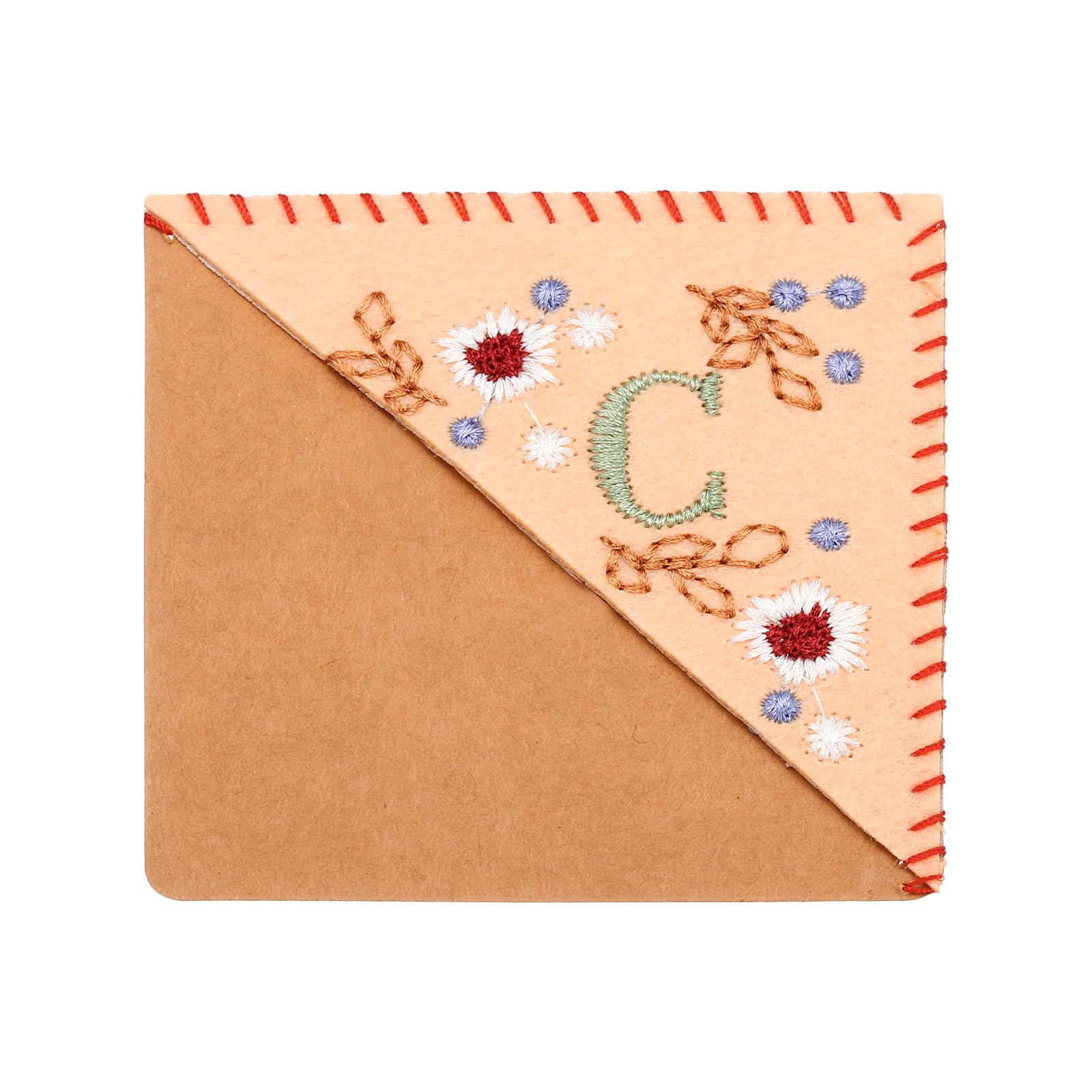 PATIKIL Personalized Embroidered Corner Bookmark, Cute Flower Felt Stitched Triangle Book Mark Page Marker for Women Men Book Lovers Teachers, Pink, Letter C