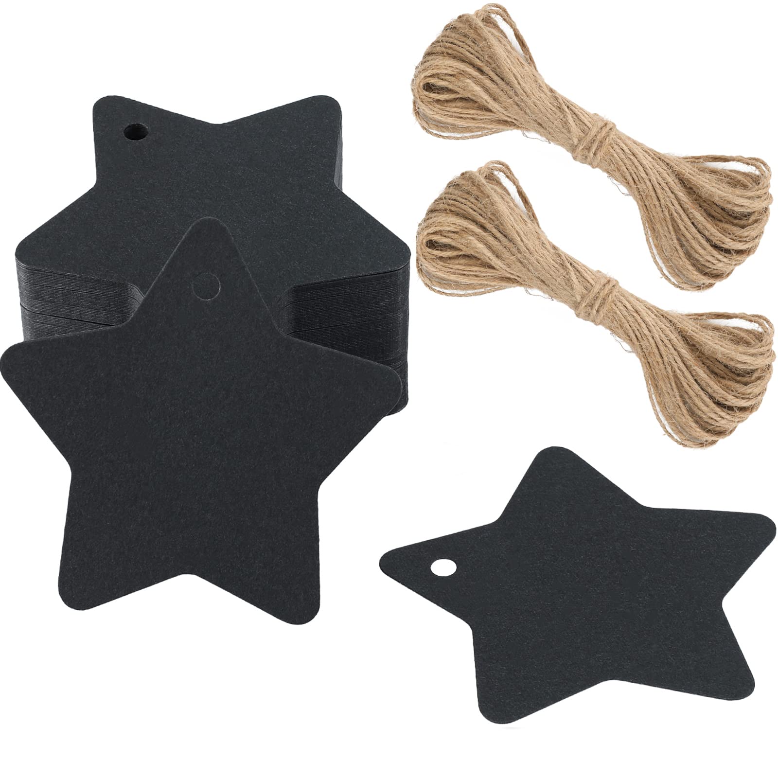 G2PLUS Christmas Star Gift Tags: Black 100PCS Xmas Wrapping Labels for Presents, 6cm Gift Tags with String for Presents Wrapping, Decorating
