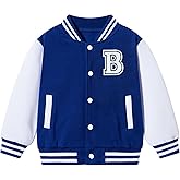 Kimoda Kids Boys Baseball Jacket Toddler Varsity Fleece Letterman Coat Vintage Bomber Casual Button Outerwear with Pockets