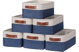HNZIGE Small Baskets for Storage(6 Pack) Fabric Storage Baskets for Shelves, Foldable Storage Basket for Organizing Closets, Nursery, Baskets for Gifts Empty (White&Blue, 11.8" x 7.8" x 5.1")