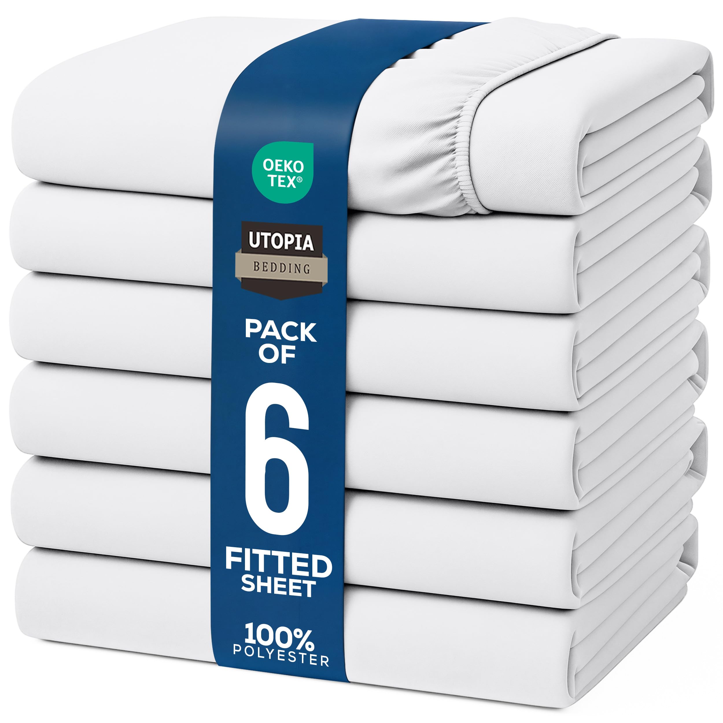 Utopia Bedding Fitted Sheet (Bulk Pack of 6) - Deep Pocket - Easy Care - OEKO-TEX Certified - Soft Brushed Microfibre Fabric - Shrinkage and Fade Resistant (Single, White)