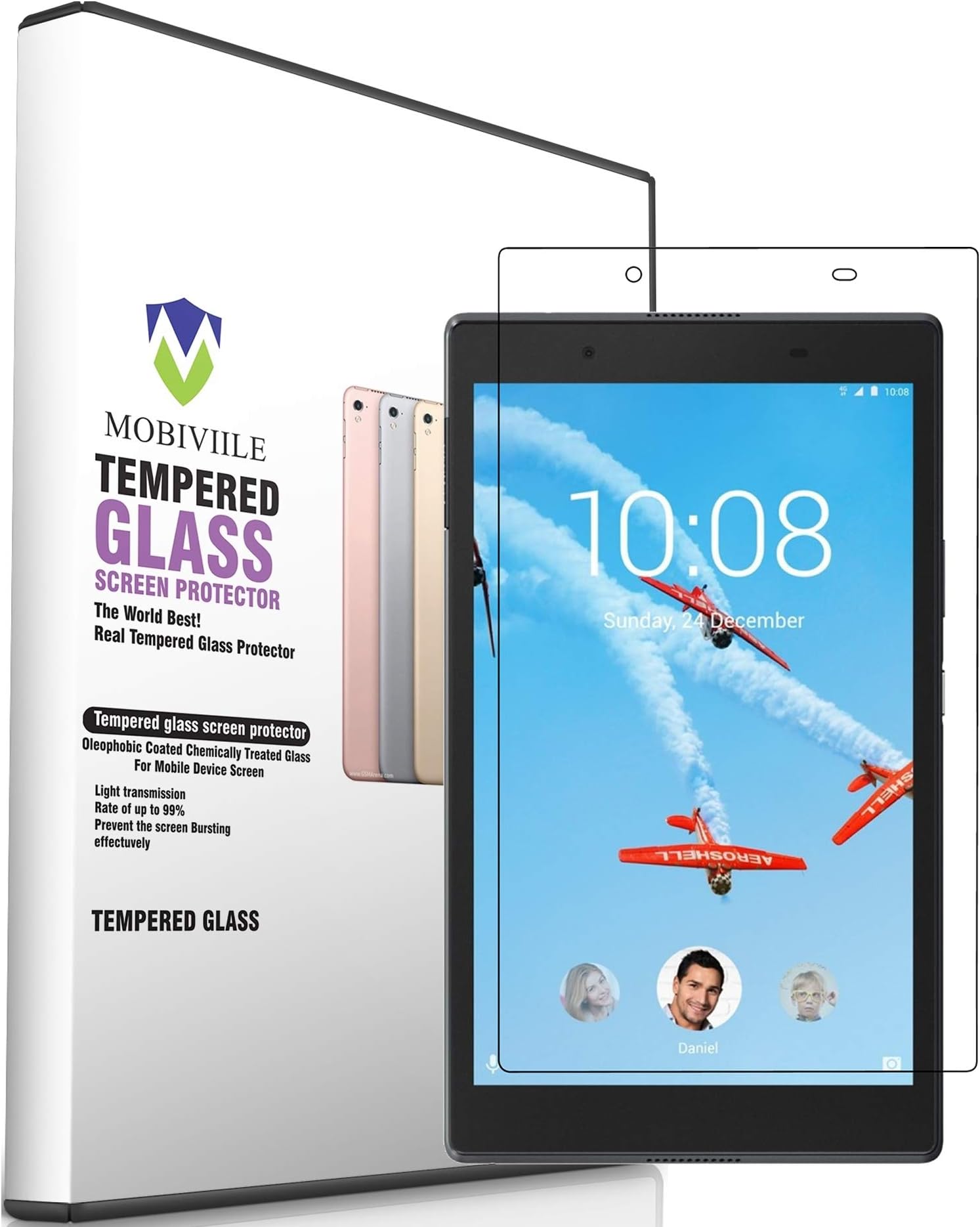 MOBIVIILE® 2.5D Curved 0.3mm Flexible Gorilla Tempered Glass Screen Protector Shield for Lenovo Tab 4 8 (TB-8504x) [8.0 Inch Screen Size]
