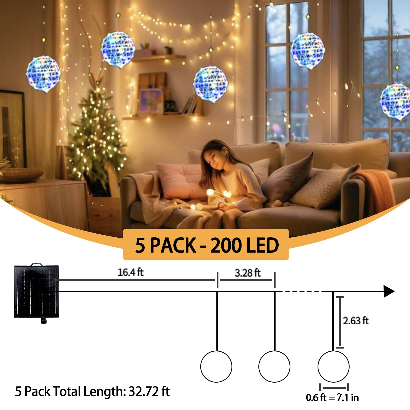 WISEgham 200LED Solar Christmas Ball Lights for Outdoor Trees – Waterproof Globe String Lights with 8 Lighting Modes, Solar Sphere Lights, Holiday Decor for Tree Garden Porch (Multicolor, 5pc)