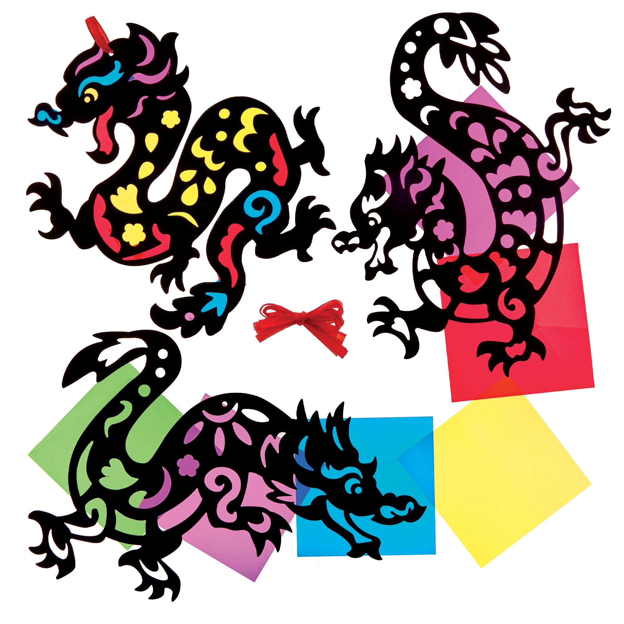 Baker Ross FX920 Year Of The Dragon Stained Glass Decoration Kits - Pack of 6, Kids Arts and Crafts Decoration Kits
