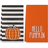 Siilues Fall Kitchen Towels 18x26 Inch Set of 2, Hello Pumpkin Hand Towles Fall Decorations for Home Seasonal Autumn Thanksgiving Kitchen Decor Dishcloth