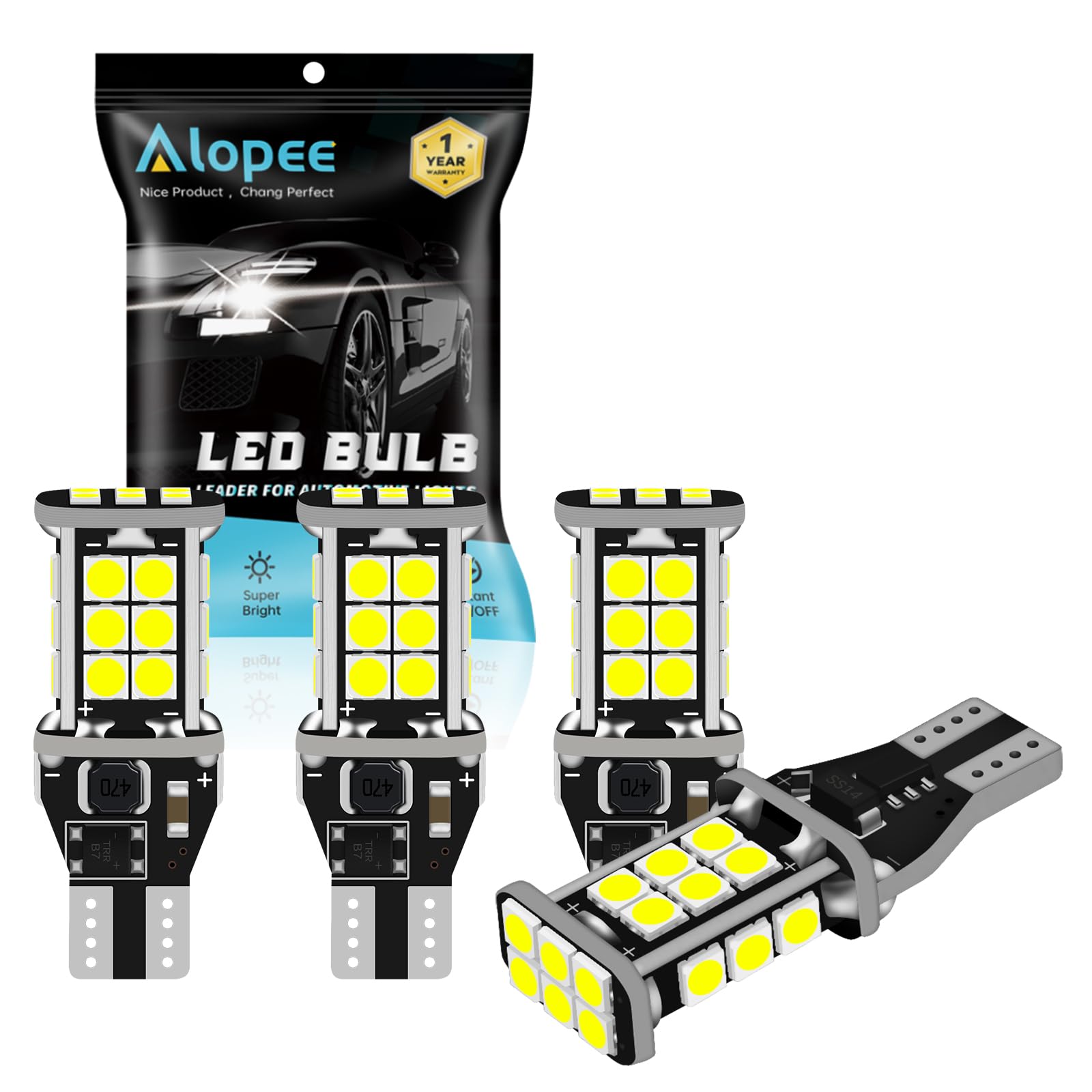 Alopee 921 912 W16W T15 White Led Bulbs,24SMD 3030 Chipsets Canbus Error Free Non-Polarity Replacement Bulbs For Backup Reverse Light Third Brake Light(12-18V)