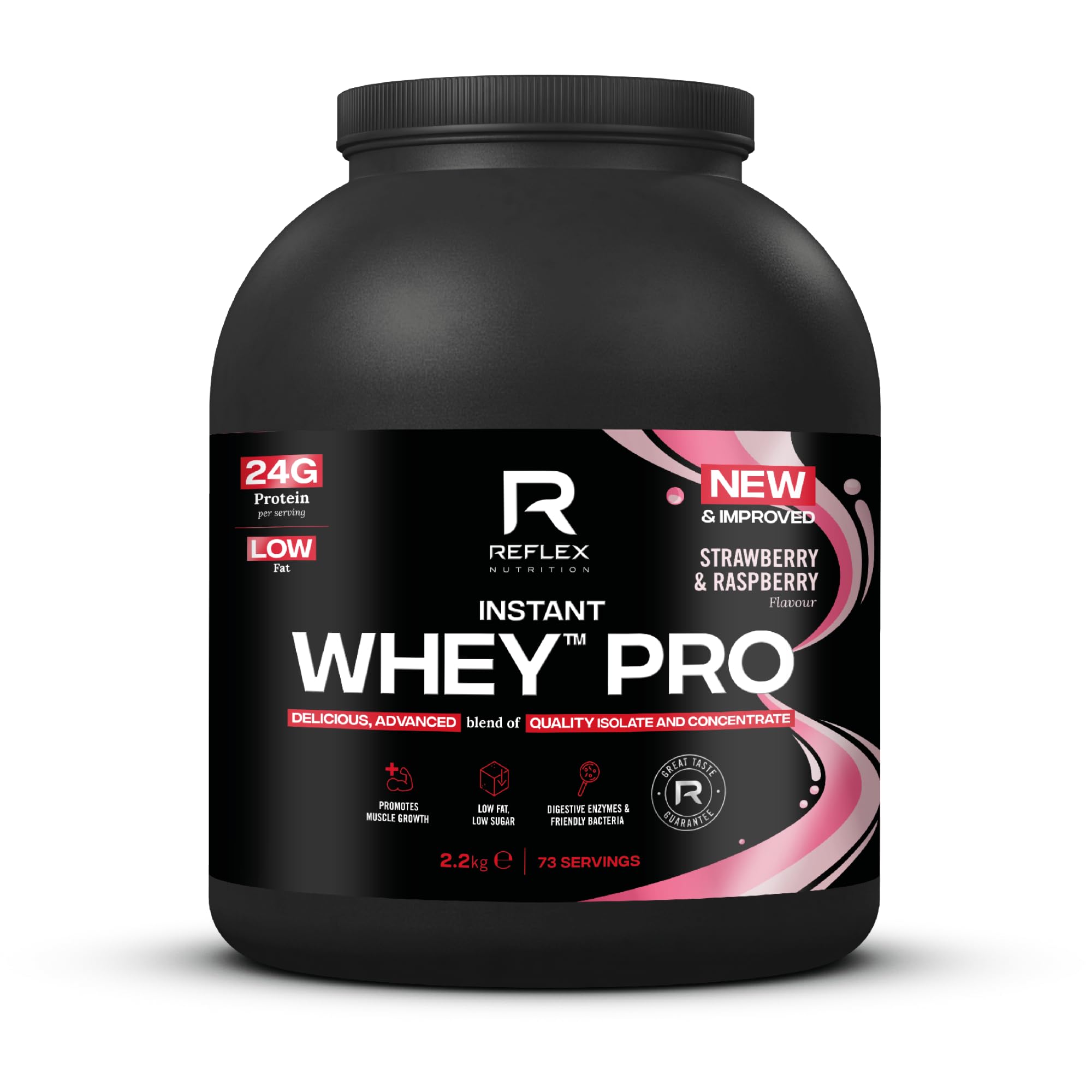 Reflex Nutrition Instant Whey™ Pro - 80% Whey Protein Powder - Low Fat - Thin Textured Protein Shake for Post Workout Muscle Growth or Tasty Protein Snack (Strawberry & Raspberry, 2.2kg, 77 Servings)