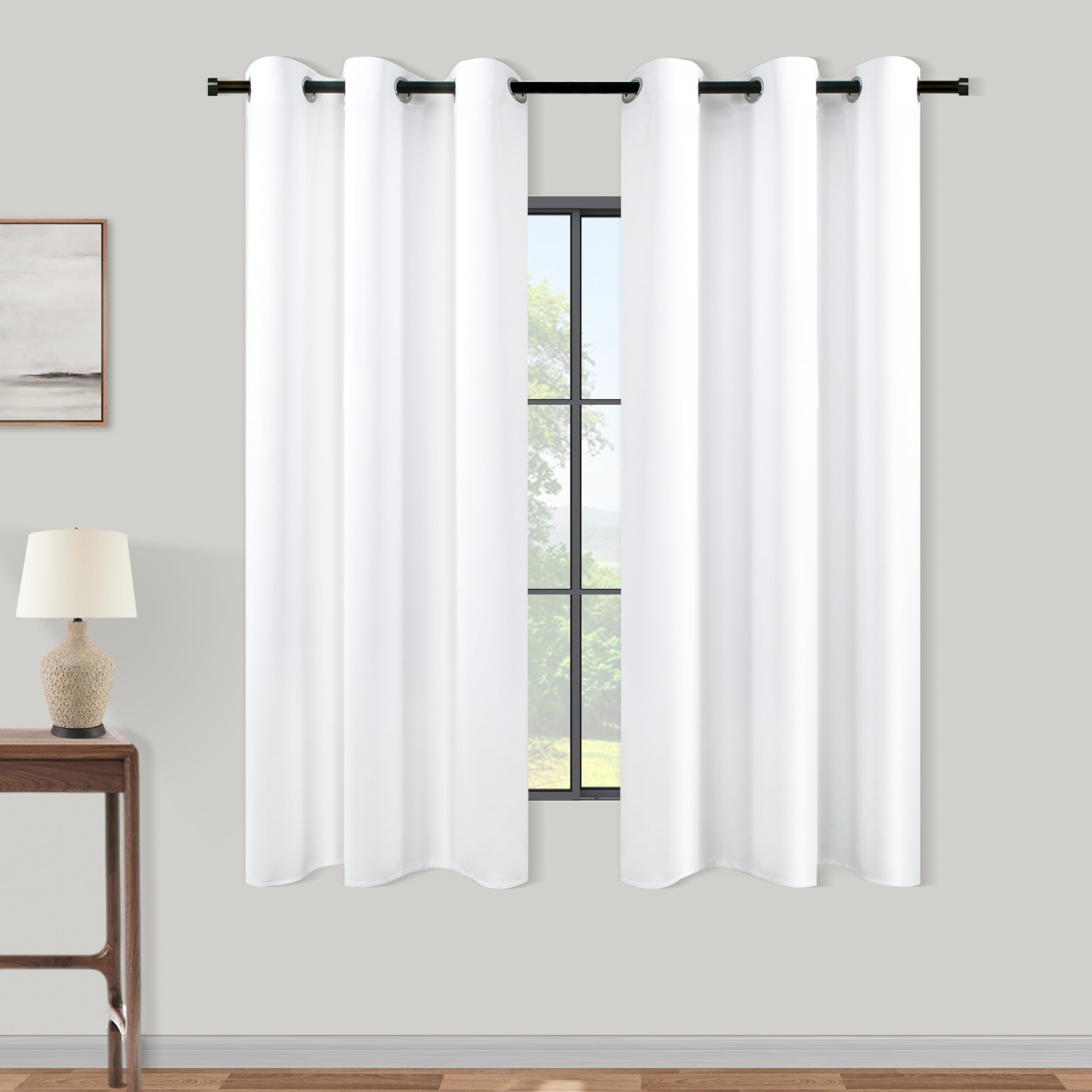 Photo 1 of KOUFALL White Short Curtains for Small Bathroom Window,2 Panel Sets Kitchen Cafe Curtains with Grommets Rings 40-50% Blackout,45 Inch Length
